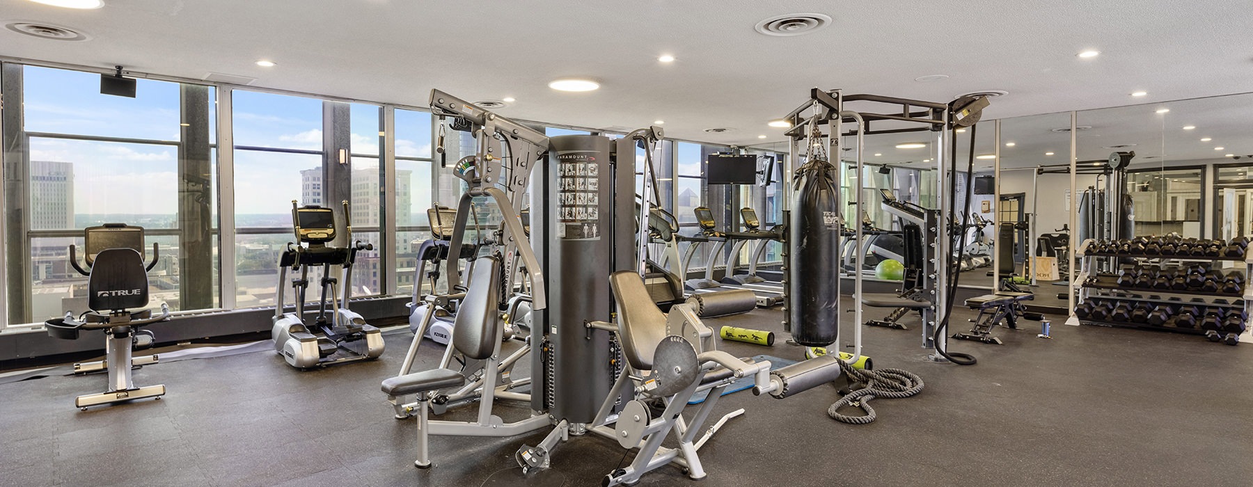 a gym with exercise equipment